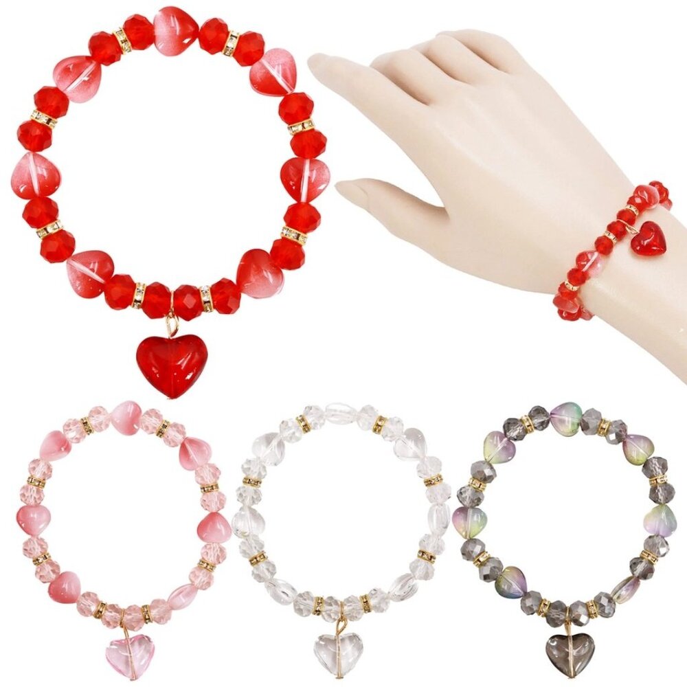 Chunky Heart Charm Bracelet Set